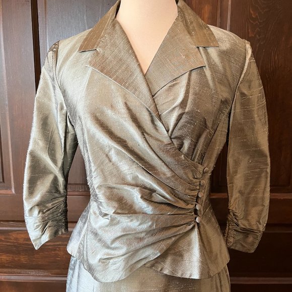 Watters Vintage Dupioni Silk Skirt Set Green Maxi Formal Mother of Bride Sz 6 - Picture 2 of 13